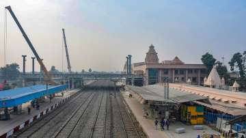 Construction work in progress at Ayodhya Railway Station.