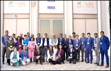Union Environment Minister Bhupender Yadav with the Indian delegation at COP28.