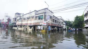 An inundated area amid floods after heavy rainfall in the aftermath of Cyclone Michaung, in Chennai.