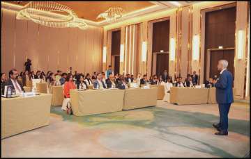 External Affairs Minister S Jaishankar speaking to Indian students in Dubai.