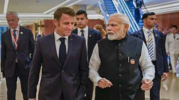 French President Emmanuel Macron with Prime Minister Narendra Modi