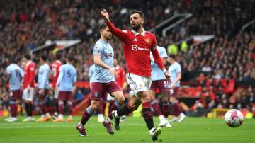 Captain Bruno Fernandes during Manchester United's last encounter against Aston Villa in April 2023