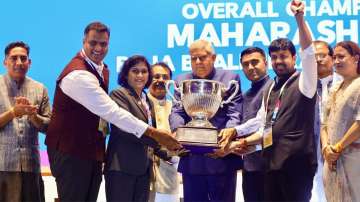 Maharashtra continent with Raja Bhalindra Singh Trophy at National Games 2023 on Movember 9