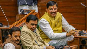 Madhya Pradesh Chief Minister Mohan Yadav and Deputy Chief Ministers Jagdish Devda and Rajendra Shukla during the Winter session of MP Assembly, in Bhopal.