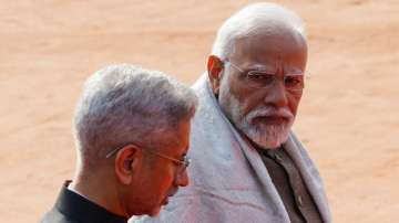 Prime Minister Narendra Modi looks on, with External Affairs Minister Subrahmanyam Jaishankar, duri