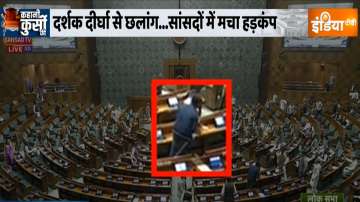 An unidentified man is seen in the Lok Sabha