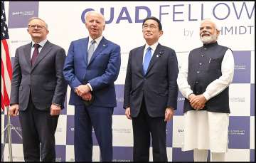 Leaders of Quad countries (L-R) - Australia PM Anthony Albanese, US President Joe Biden, Japan PM Fumio Kishida and Indian PM Narendra Modi.