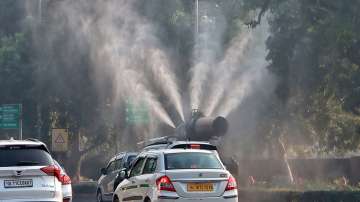 Anti-smog gun being used to sprinkle water near the India Gate amid ‘very poor’ air quality in New Delhi.