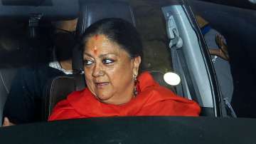 BJP candidate Vasundhara Raje Scindia arrives at party office after her victory in Rajasthan Assembly elections.