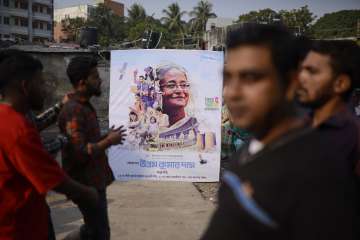 A portrait of Bangladesh PM installed in Jakarta.