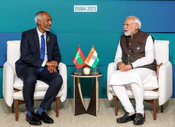 Prime Minister Narendra Modi and Maldives President Mohamed Muizzu during the COP28 meeting.