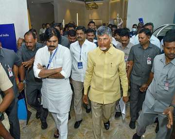 Telugu Desam Party National President N Chandrababu Naidu with Jana Sena Party President Pawan Kalyan