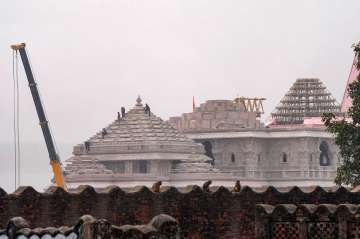 Construction work underway at the Shri Ram Janmabhoomi temple ahead of the consecration ceremony