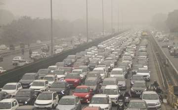 Traffic congestion on the Delhi-Gurugram expressway amid traffic restrictions during Republic Day parade rehearsals. 