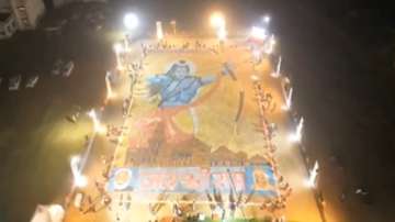 Drone visuals of Lord Ram portrait prepared by Mosaic artist Anil Kumar using 14 lakh diyas.