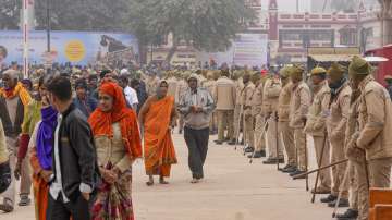 Devotees arrive at the Ram Mandir in Ayodhya.