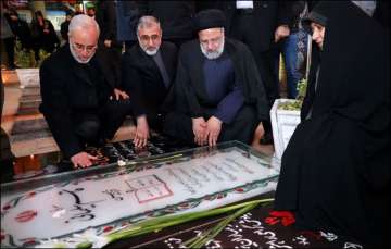 Iranian President Ebraham Raisi during a funeral for the victims of the blasts.
