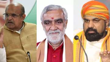 JD(U) General Secretary KC Tyagi, Union Minister Ashwini Choubey and Bihar BJP chief Samrat Chaudhary