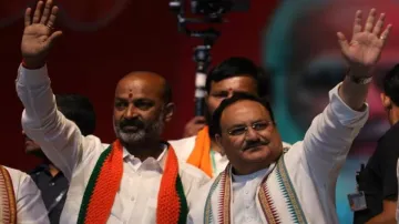 BJP leader Bandi Sanjay Kumar and party chief JP Nadda