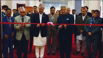 EAM S Jaishankar with his Nepalese counterpart NP Saud at the inauguration of the Tribhuvan University Central Library.