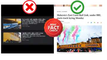 A screenshot of a misleading video claims Malaysian rail projects are Indian. 