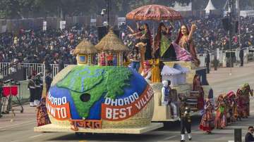 Gujarat tableau on display during the 75th Republic Day parade, at the Kartavya Path in New Delhi.