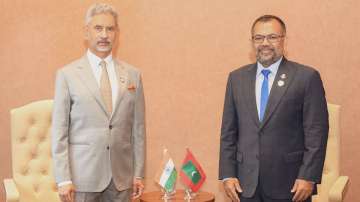 External Affairs Minister Dr S Jaishankar with  Maldives counterpart Moosa Zameer on the sidelines o