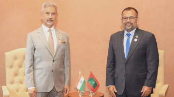 External Affairs Minister Dr S Jaishankar with  Maldives counterpart Moosa Zameer on the sidelines o