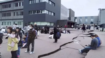 Road cracks caused by an earthquake is seen in Wajima, Ishikawa prefecture, Japan