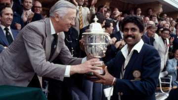 Kapil Dev with the 1983 World Cup trophy