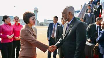 Maldives President Mohamed Muizzu after landing at Beijing airport.