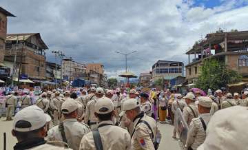 Police personnel gather to maintain law and order in Manipur. (Representational image)