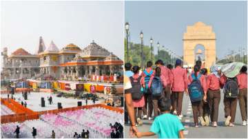Ayodhya: Ram Mandir being decorated with flowers on the eve of its consecration ceremony, in Ayodhya.