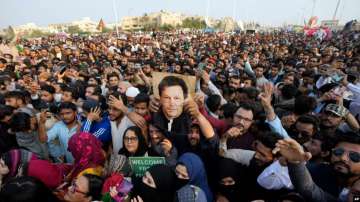 Supporters of Pakistan Tehreek-e-Insaf (PTI) a political party of former Pakistani Prime Minister Im