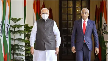 Prime Minister Narendra Modi with former Maldives president Ibrahim Mohamed Solih.