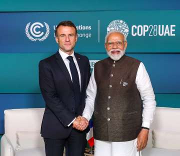 French President Emmanuel Macron with PM Modi