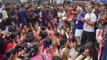 Rahul Gandhi with Congress supporters in Assam