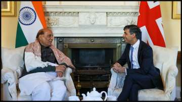 Defence Minister Rajnath Singh with British PM Rishi Sunak