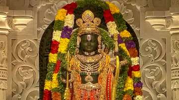 The idol of Ram Lalla during the Pran Pratishtha rituals at the Ram Mandir, in Ayodhya.