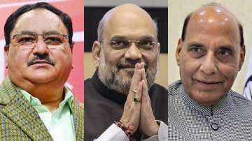 BJP National president JP Nadda (left), Union Home Minister Amit Shah (center), Union Defence Minister Rajnath Singh (right) 