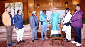 Jharkhand Chief Minister Hemant Soren hands over his resignation to the Governor