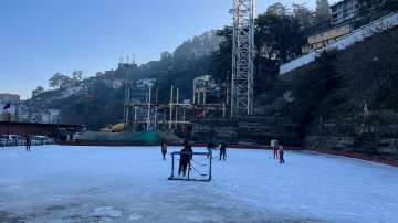 People at an Ice Skating rink, a major tourist attraction of queen of hills in Shimla.