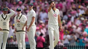 Mitchell Starc with his teammates.