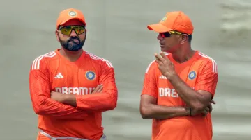 Rohit Sharma (left) and Rahul Dravid (right).