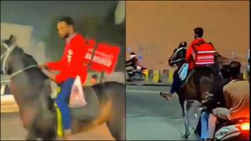 The Zomato delivery agent was seen on horseback in Hyderabad.