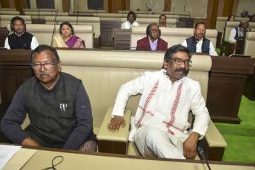 Former Jharkhand chief minister and JMM leader Hemant Soren attends the trust vote of the Champai Soren-led government in Ranchi.
