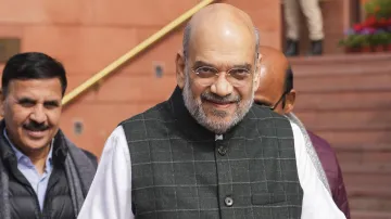 Union Home Minister Amit Shah at Parliament House complex during the Budget session, in New Delhi.