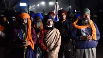 Farmers perform Ardas amid protest at the Shambhu Border during the Samyukta Kisan Morcha’s (SKM) ‘Bharat Bandh’
