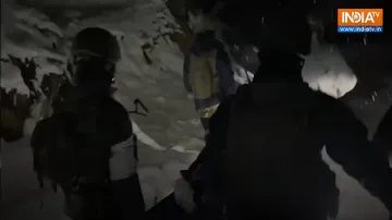 A heroic act by jawans as they carried a pregnant woman to the hospital amid snowfall.