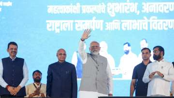 PM Modi with Maharashtra Governor Ramesh Bais, Chief Minister Eknath Shinde and Deputy Chief Minister Devendra Fadnavis. (File photo)